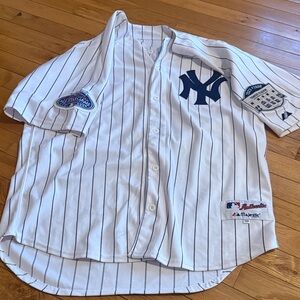 Majestic New York Yankees White Navy Pinstripe Jersey